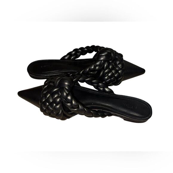 ALEXANDRE BIRDMAN Carlotta Braided Leather black Point-toe slide on Flats sz 37 - Picture 3 of 6